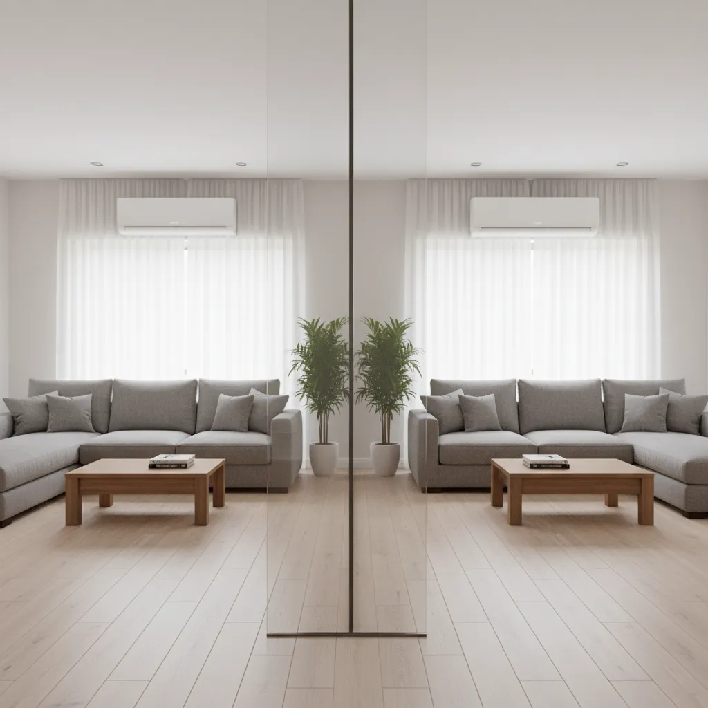 Comparison of correct and incorrect scale for HVAC 3D model in a room layout