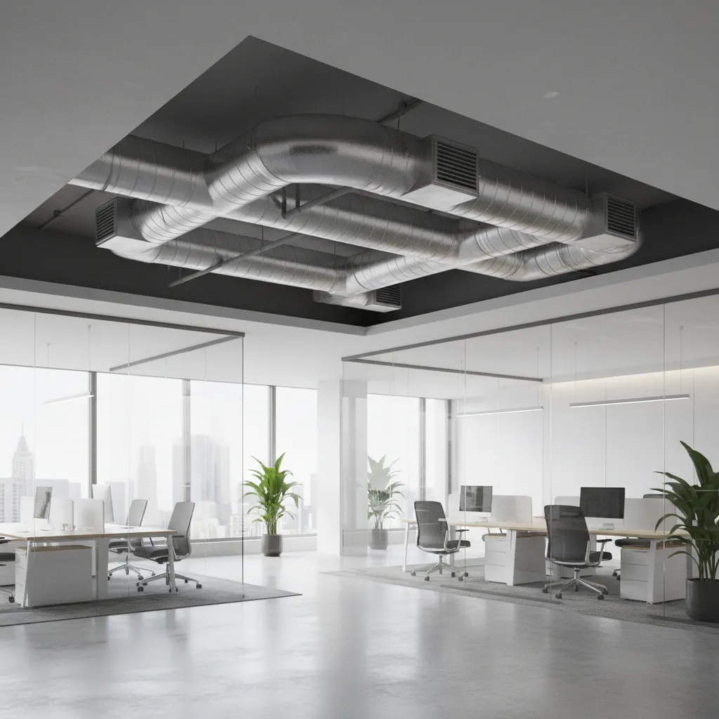commercial building render showing ventilation system visualization