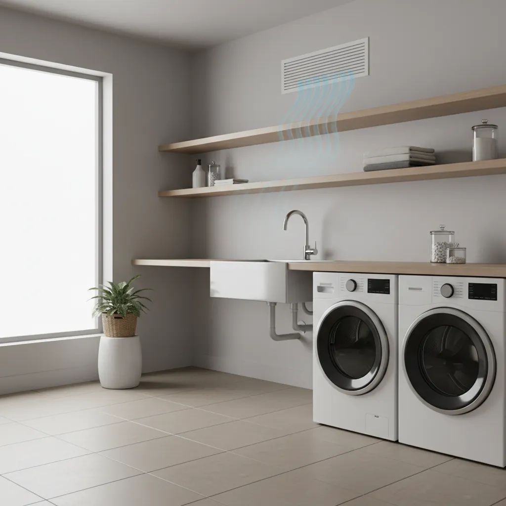 laundry room HVAC return vent near washing machine