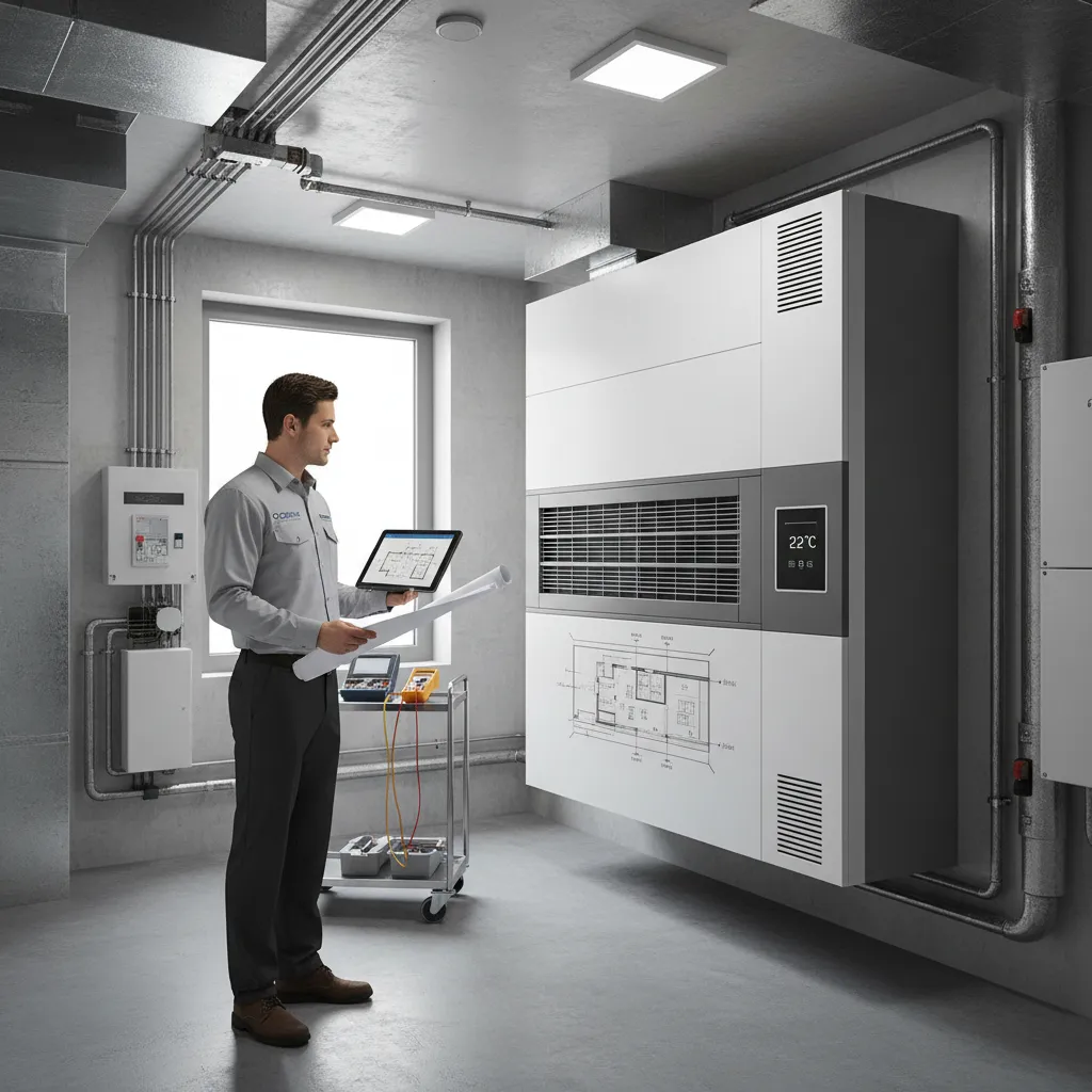 HVAC technician performing load calculation for home air conditioning system