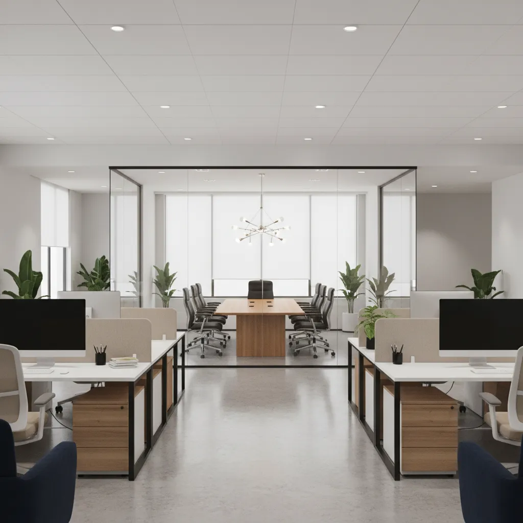 hybrid accounting office combining modern layout and classic wood materials
