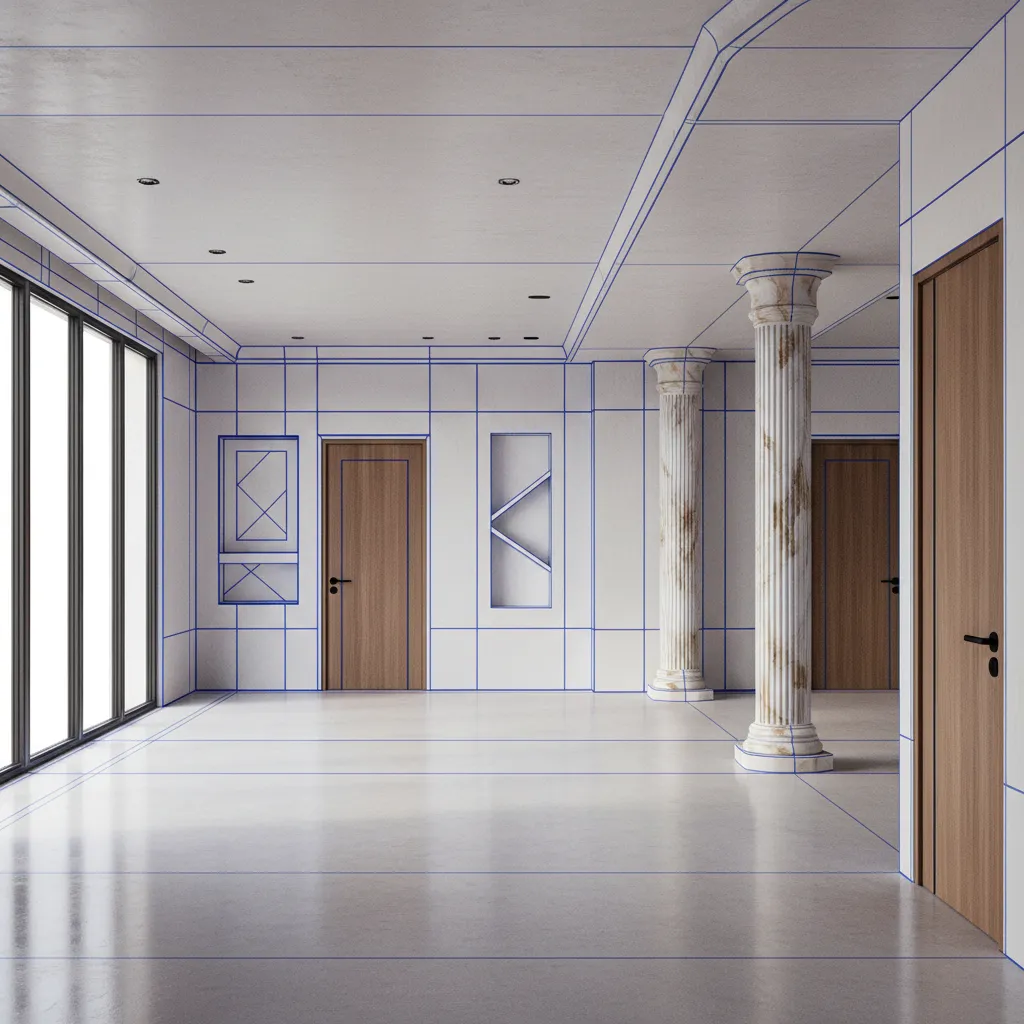 Hybrid architectural workflow combining spline wall layouts with detailed box modeled elements