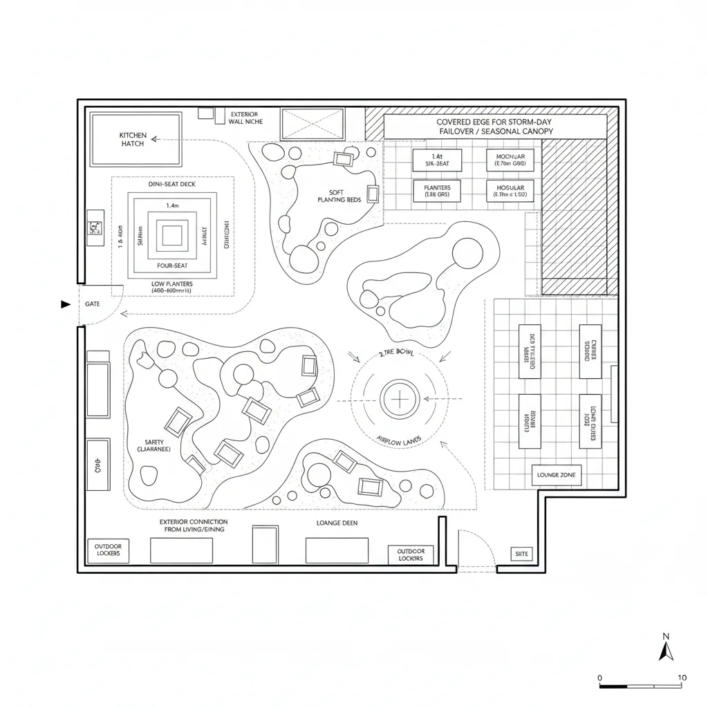 Hybrid Courtyard: Wet/Dry Zones with Seasonal Protocols