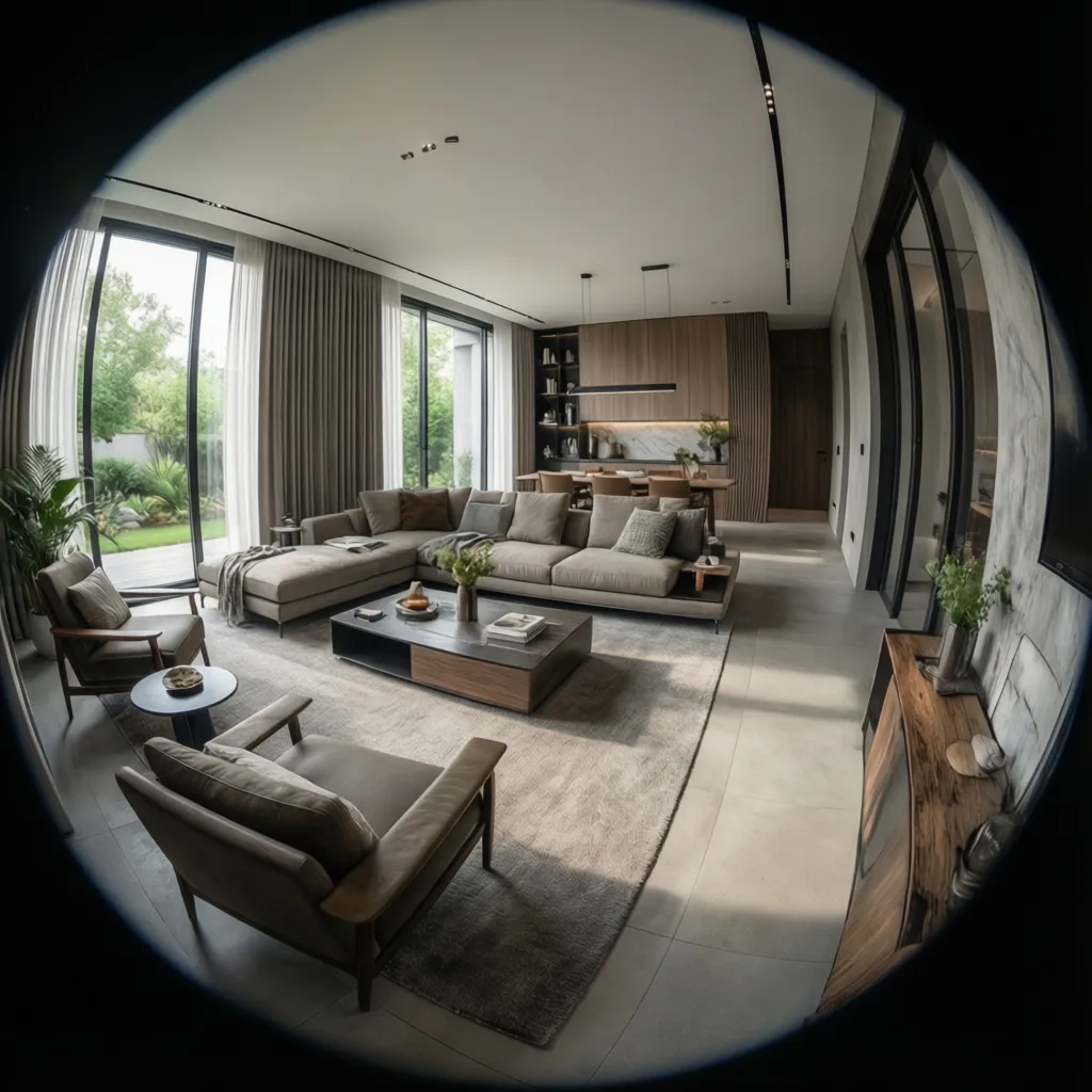 hybrid living room layout combining open space with subtle seating zones