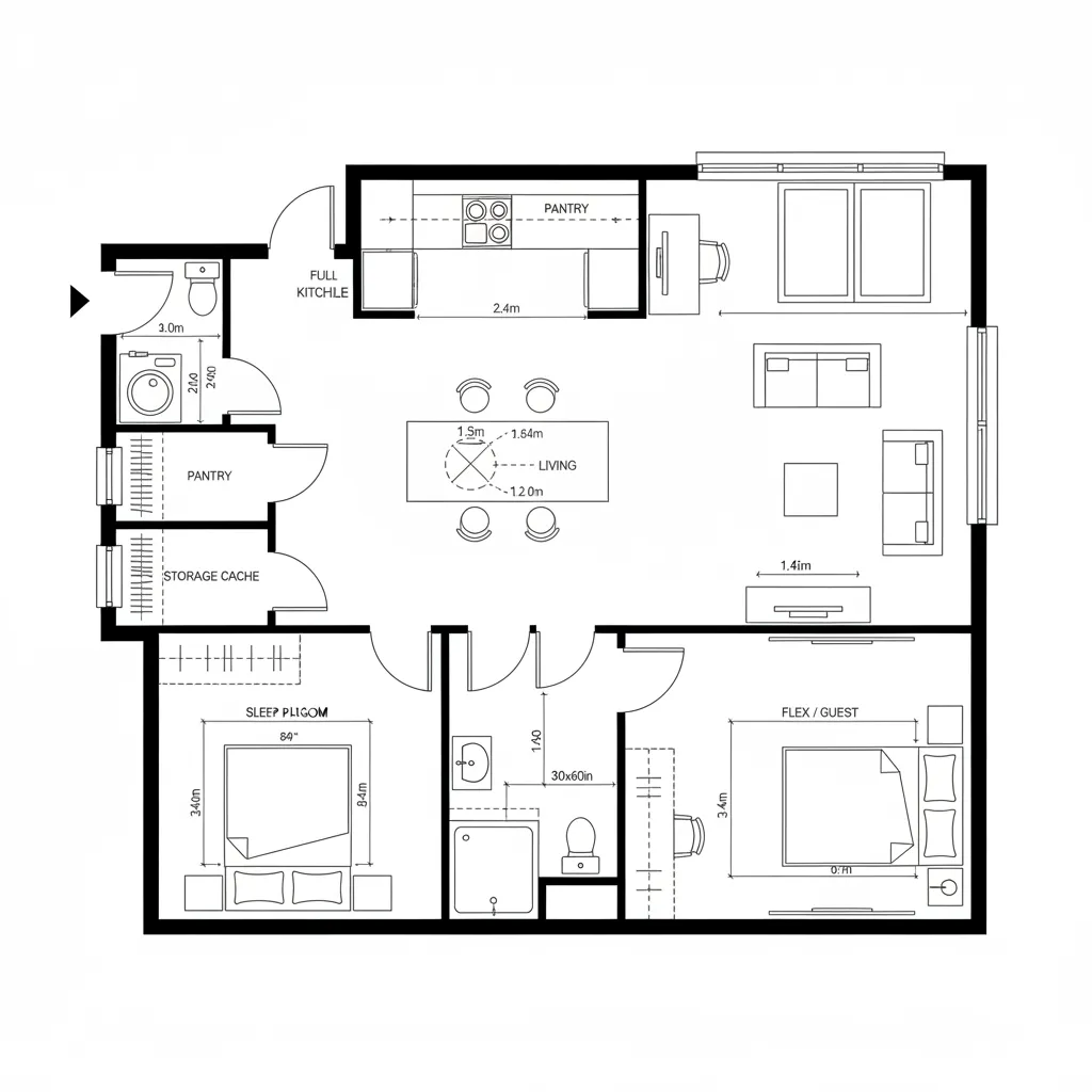 Hybrid One-Bedroom Core + Flex Bay