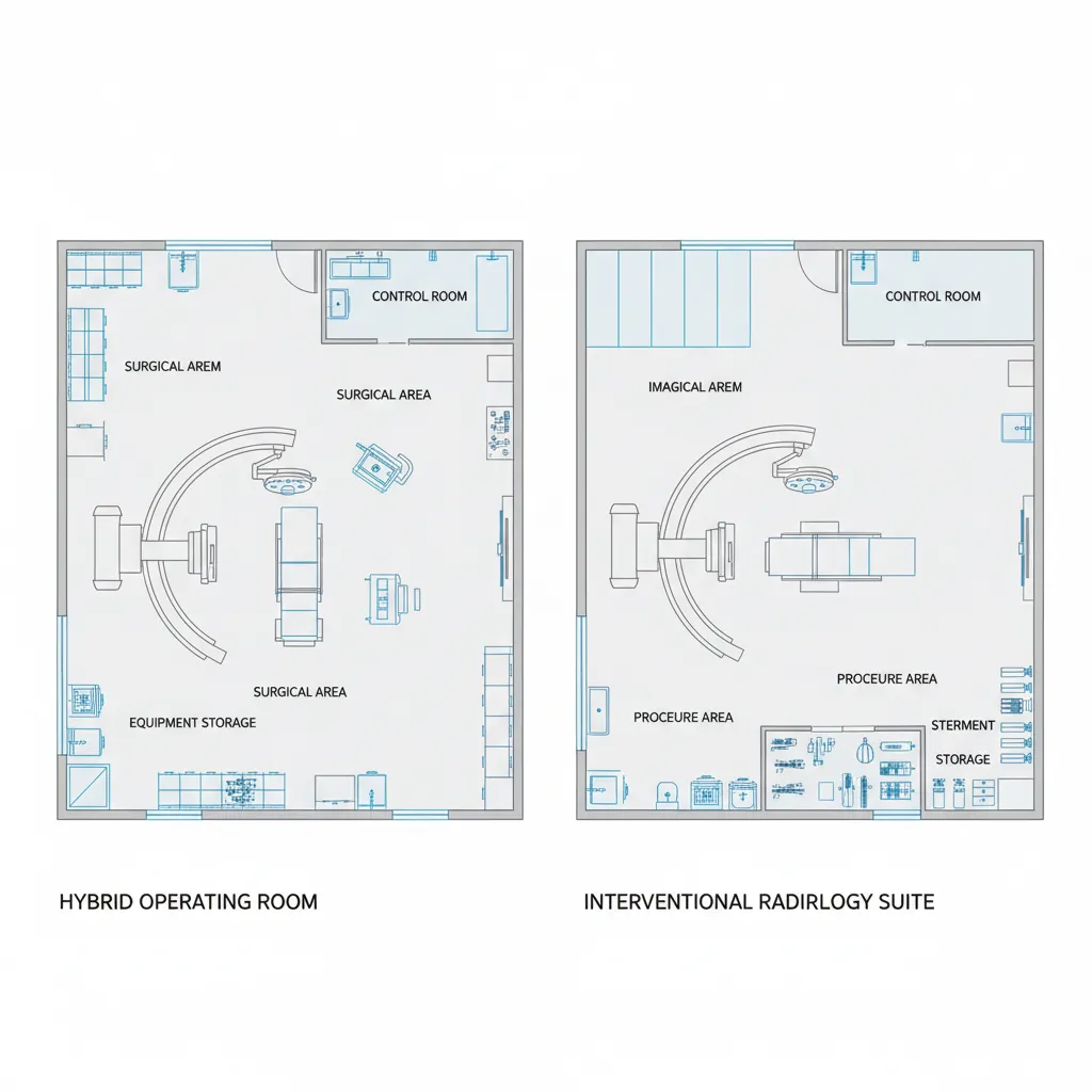 Diagram showing equipment density differences between IR suite and hybrid OR