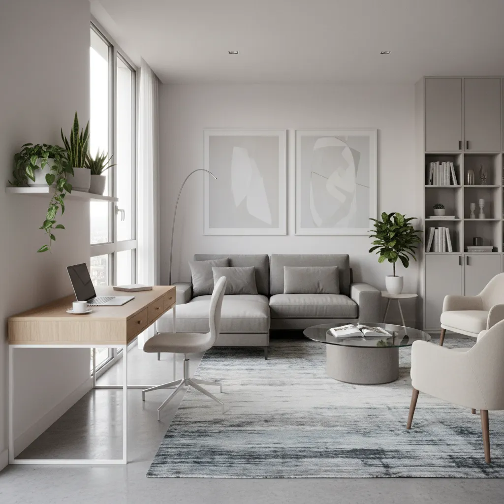 Modern apartment with integrated work from home desk near window