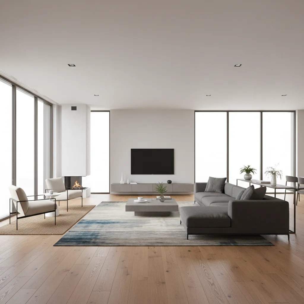 hybrid open and zoned layout for a large 24x32 living room
