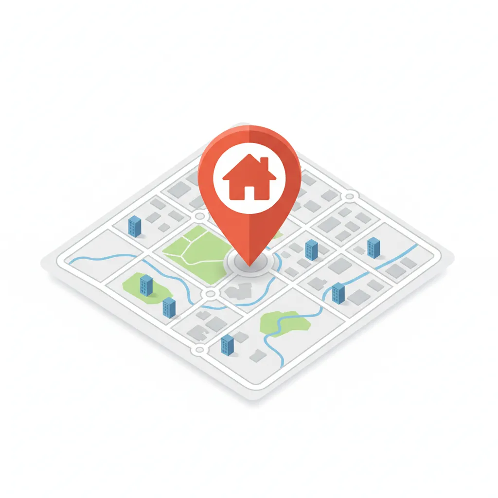 Simbol rumah besar pada peta lokasi