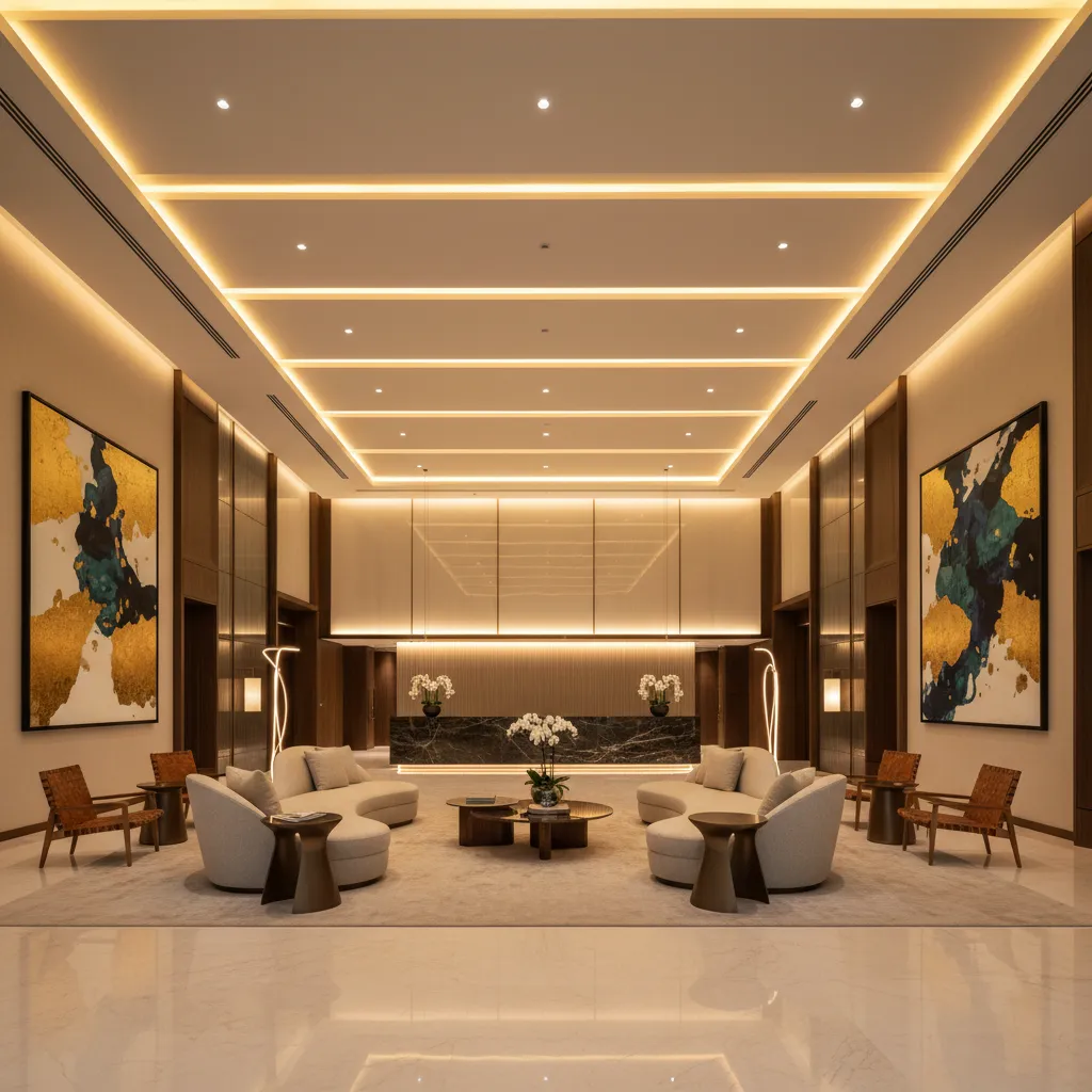 Lobby de hotel con diseño interior contemporáneo de alta gama