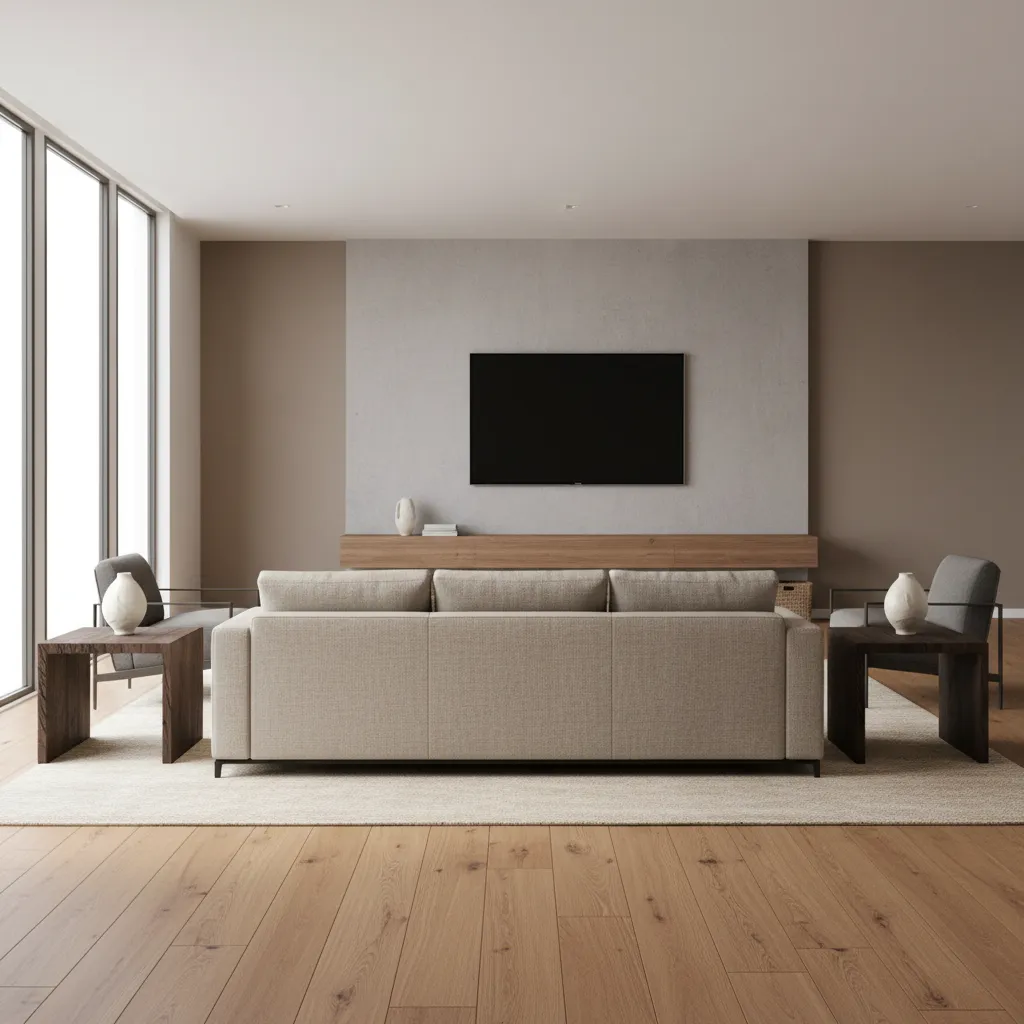 Three seat sofa layout inside a square living room