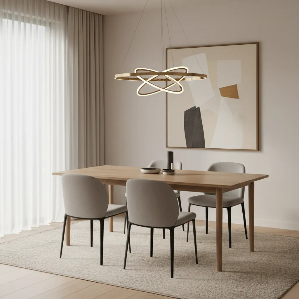 Dining chandelier hanging about 32 inches above a wooden dining table