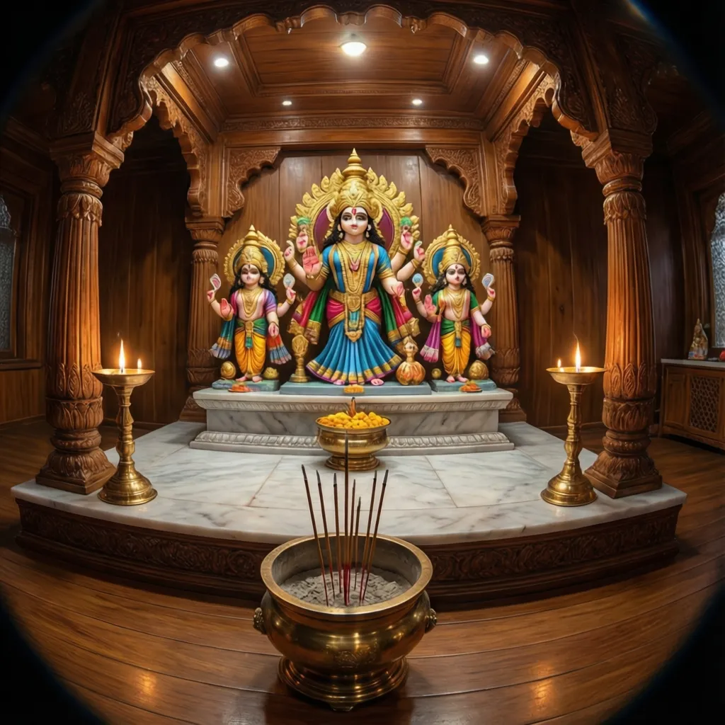 Correct idol placement on raised platform inside vastu pooja room