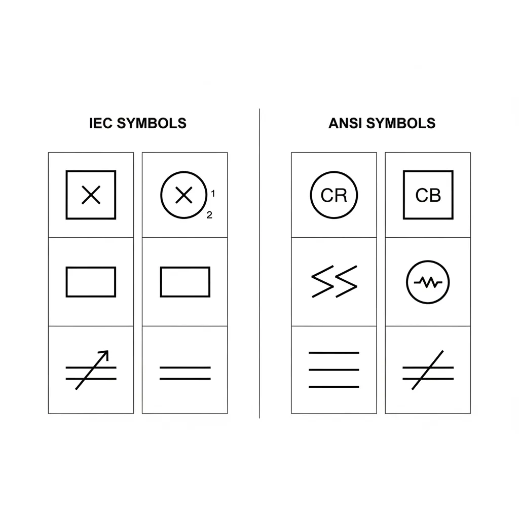 Comparison of IEC and ANSI electrical schematic symbols in CAD