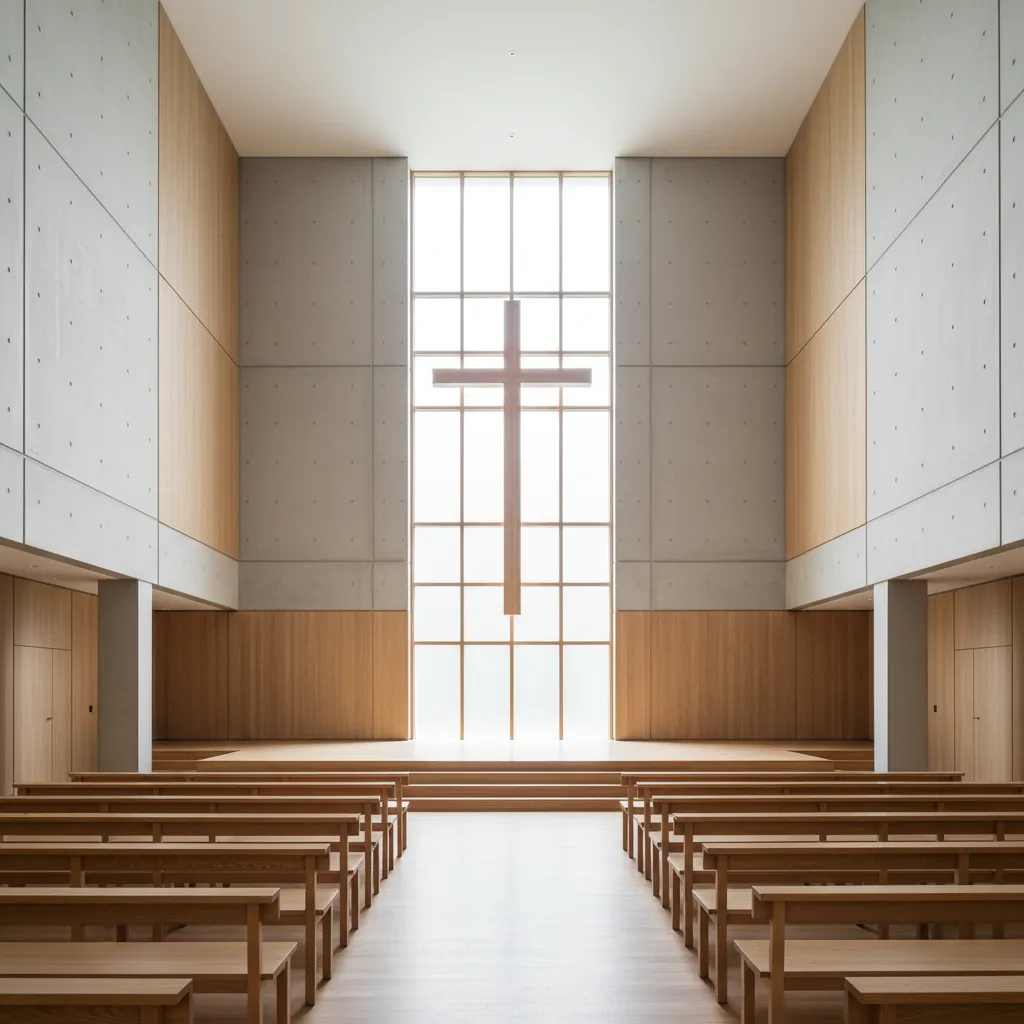Interior minimalista de iglesia cristiana moderna