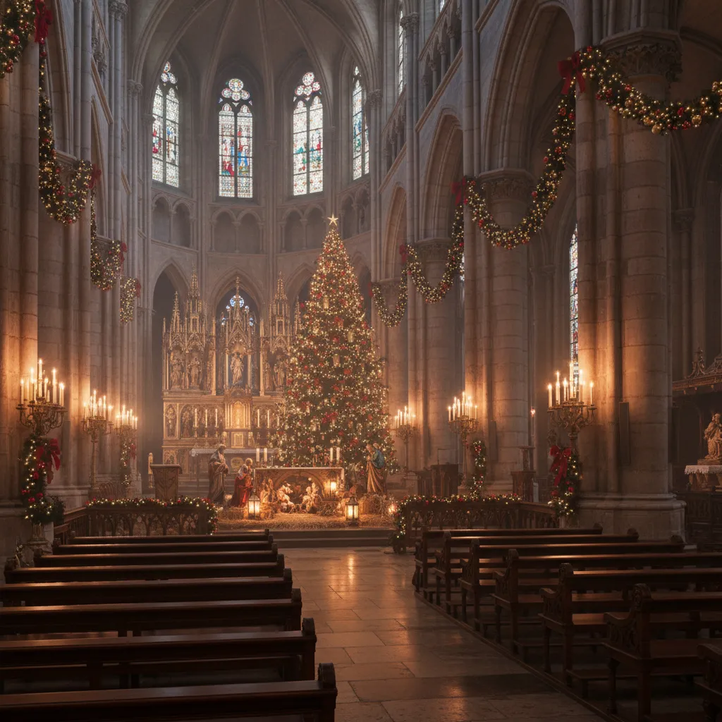 Interiores de iglesias decoradas para Navidad