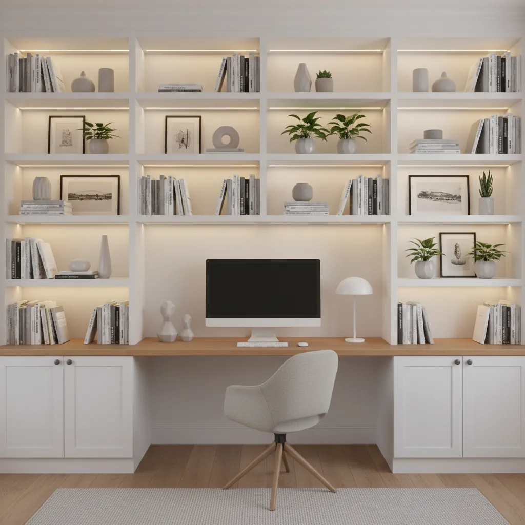 ikea cabinets arranged to create built in style home office wall