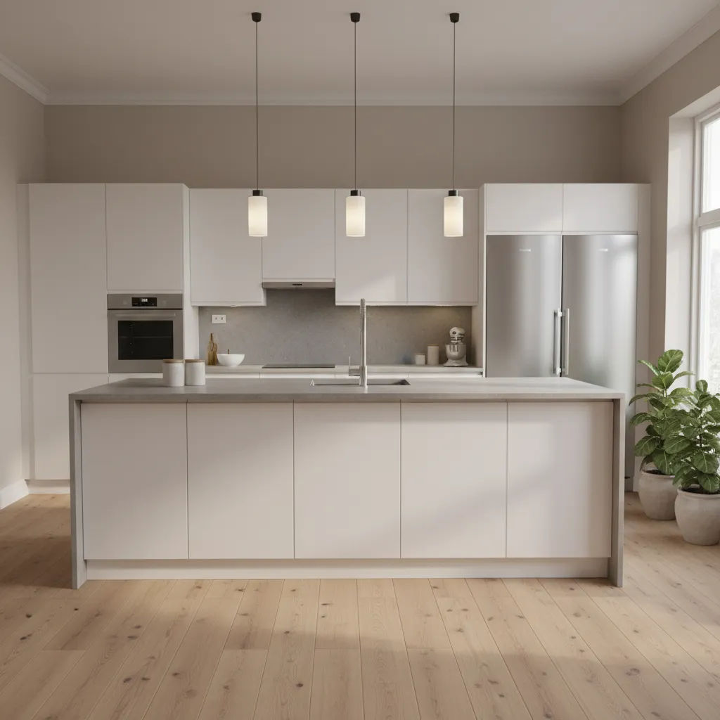 finished ikea kitchen with island quartz countertops and modern appliances