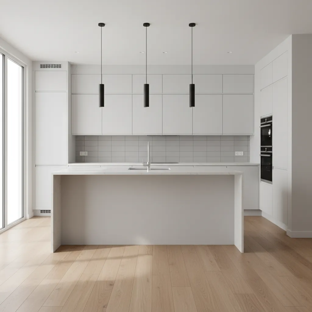 Kitchen with large island and ikea cabinets showing layout that increases renovation cost