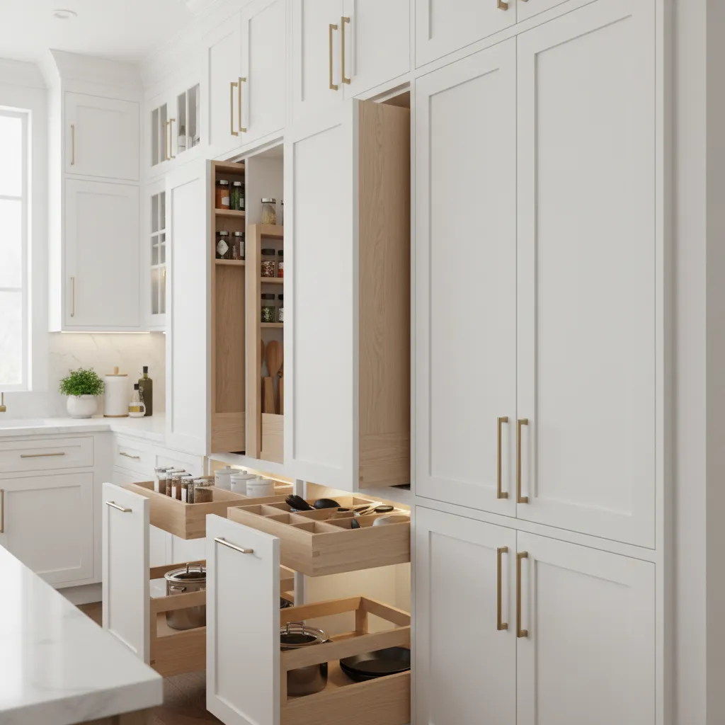 IKEA kitchen cabinet fillers and storage solutions close view