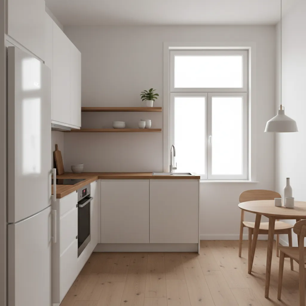 compact apartment kitchen using IKEA cabinets and smart storage layout