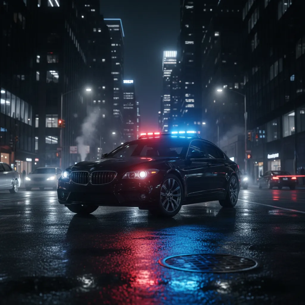 Vehicle with flashing red and blue lights demonstrating illegal lighting setup