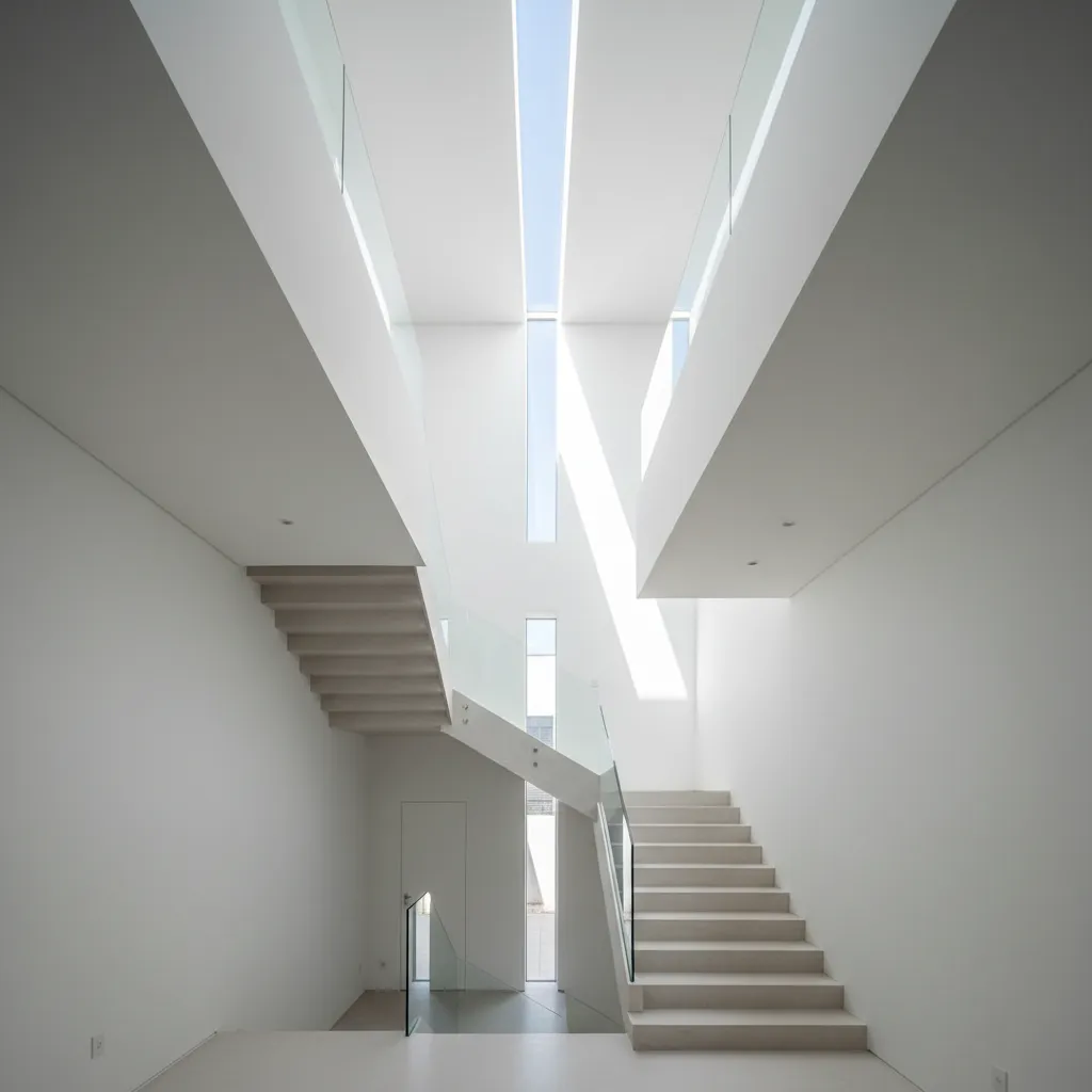 claraboia iluminando escada em casa de três pavimentos