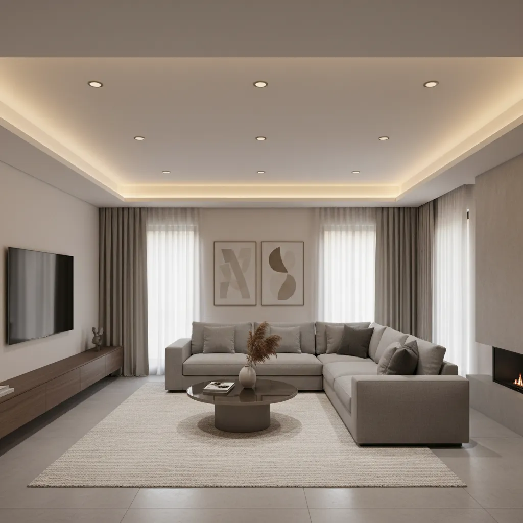 Sala con iluminación ambiental uniforme en techo