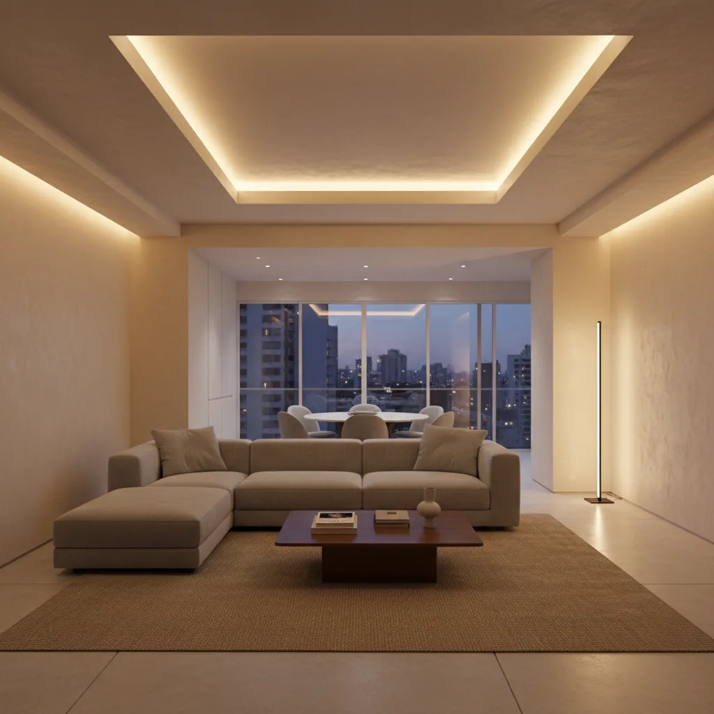 Interior con iluminación indirecta integrada en arquitectura