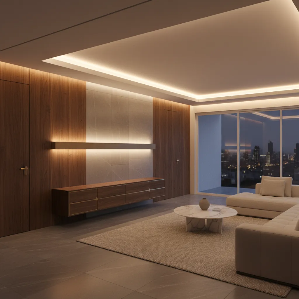 Iluminación indirecta en interior de vivienda moderna