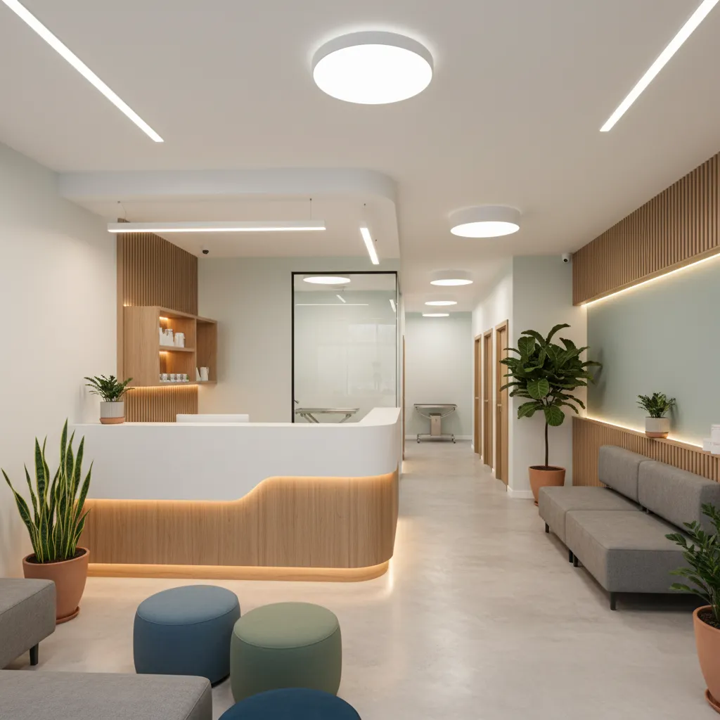 Iluminación interior equilibrada en una clínica veterinaria moderna