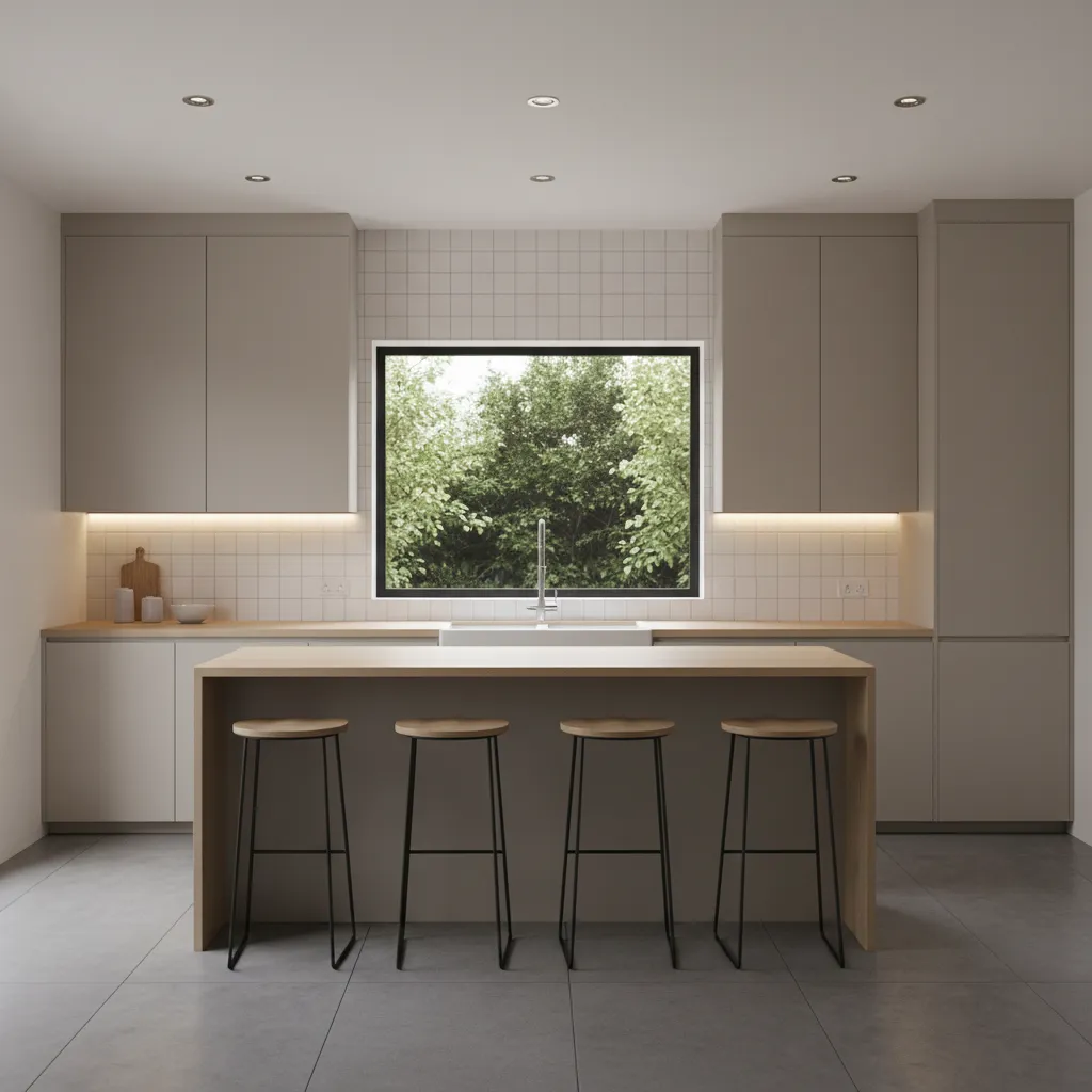 simple kitchen with under cabinet lighting and clean modern style