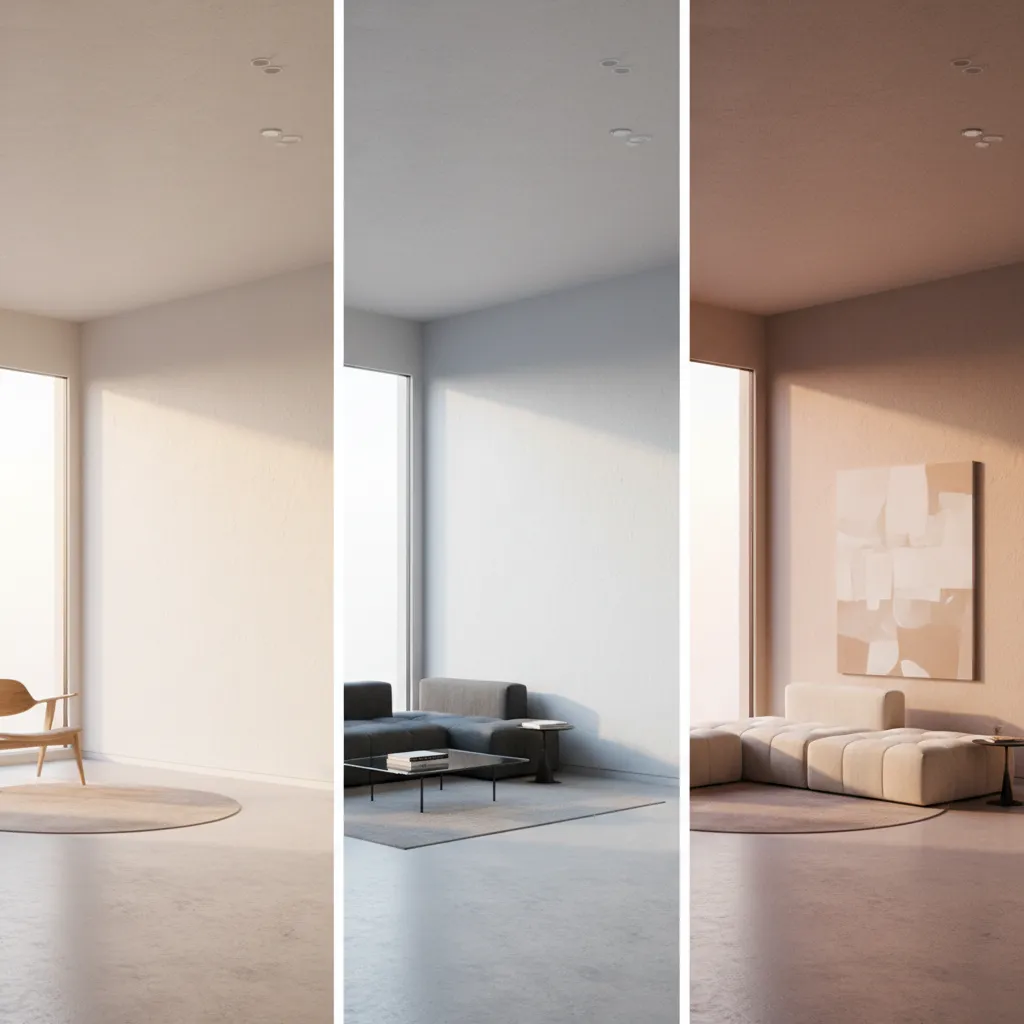 Comparación de cómo cambia el color de una pared según la luz natural