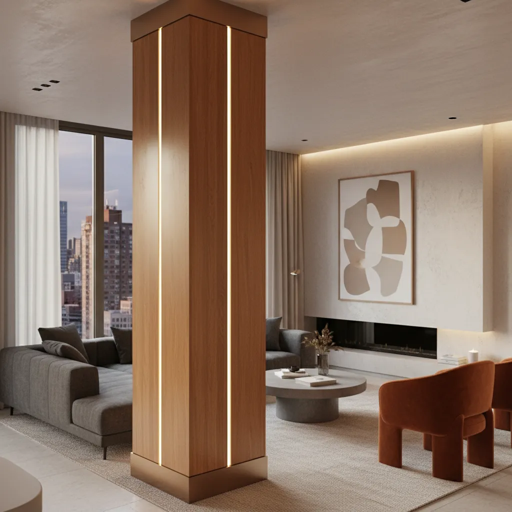 Columna interior con iluminación vertical decorativa