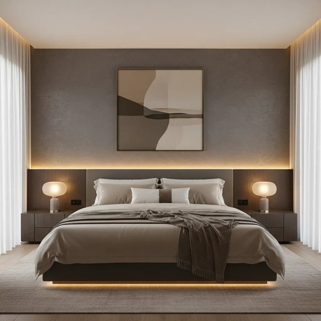 Dormitorio con iluminación indirecta LED detrás del cabecero