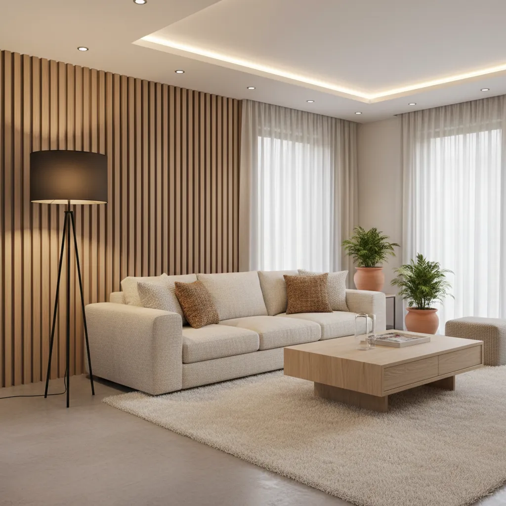 Salón moderno mostrando iluminación ambiental, funcional y decorativa