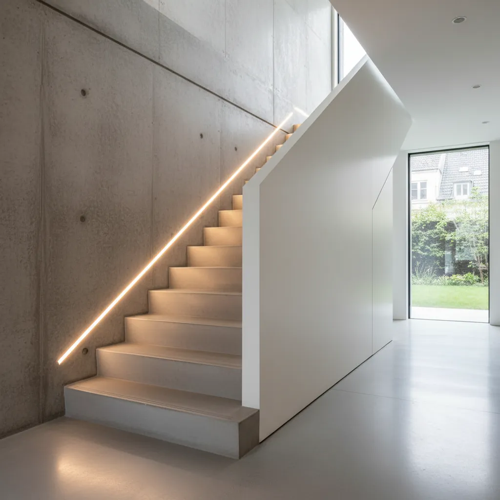 Escalera interior con iluminación LED en pared