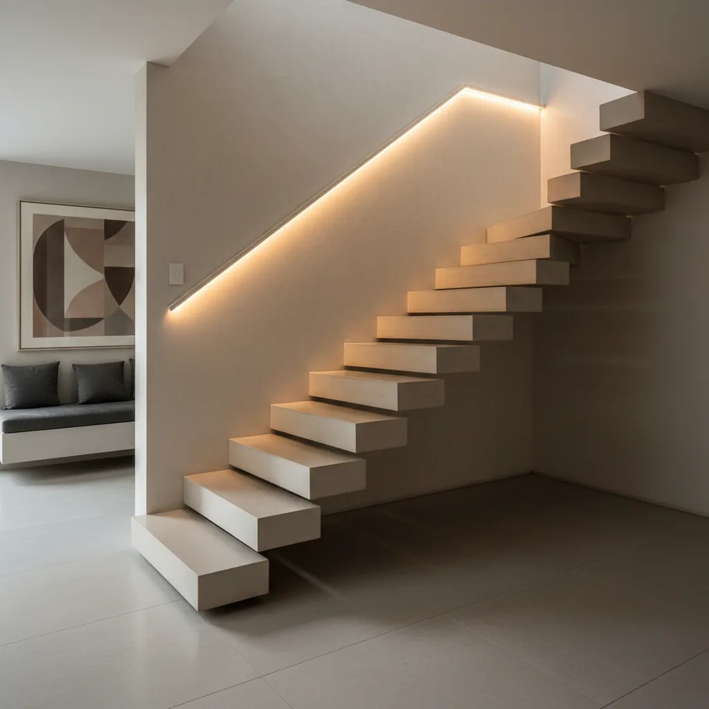 Escalera interior con iluminación LED integrada en la pared