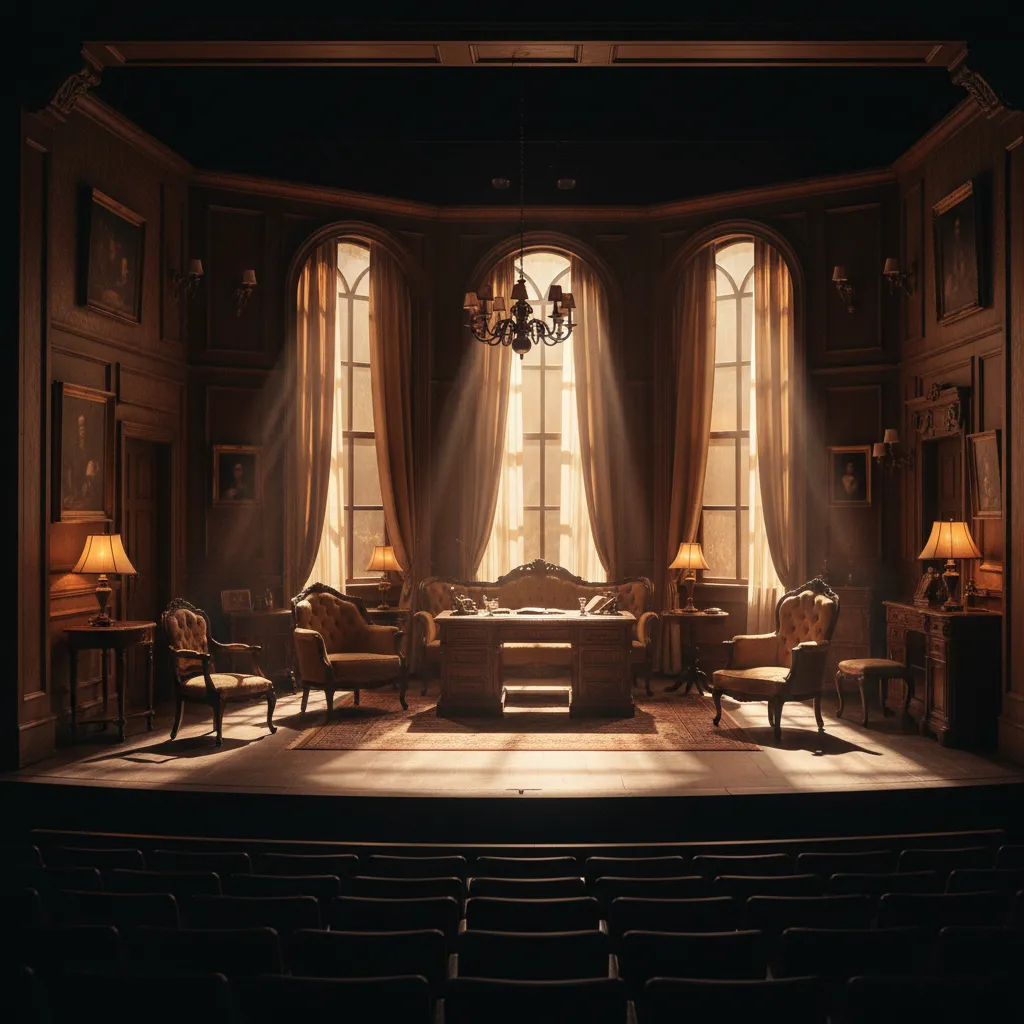 Escenario teatral con iluminación que simula luz de interior