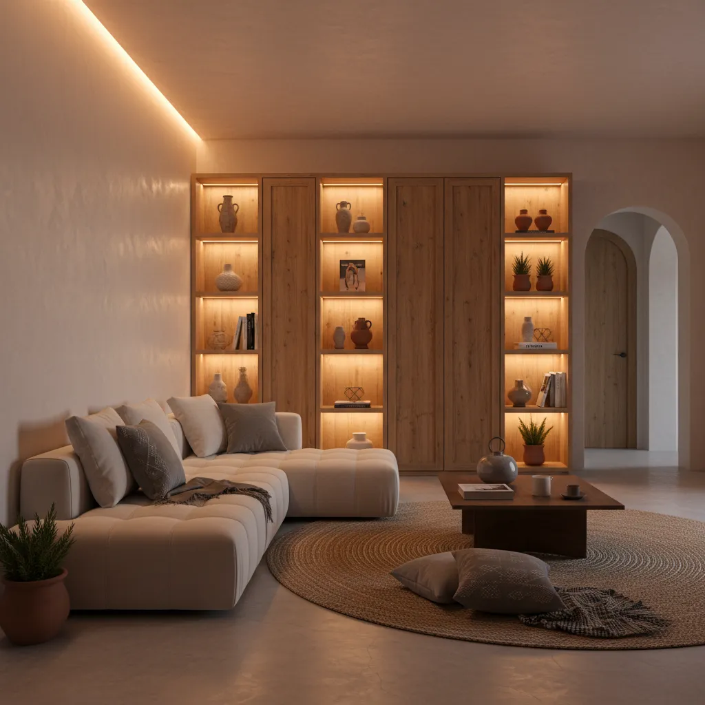 Iluminación indirecta LED detrás de muebles de salón