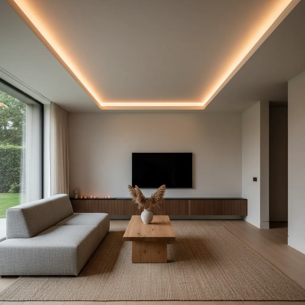 Sala moderna con iluminación LED indirecta integrada en el techo
