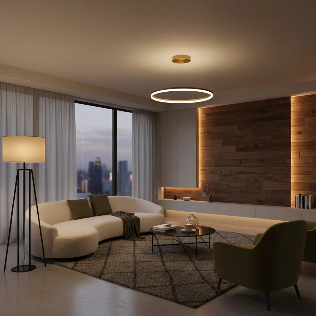 Salón con diferentes capas de iluminación interior