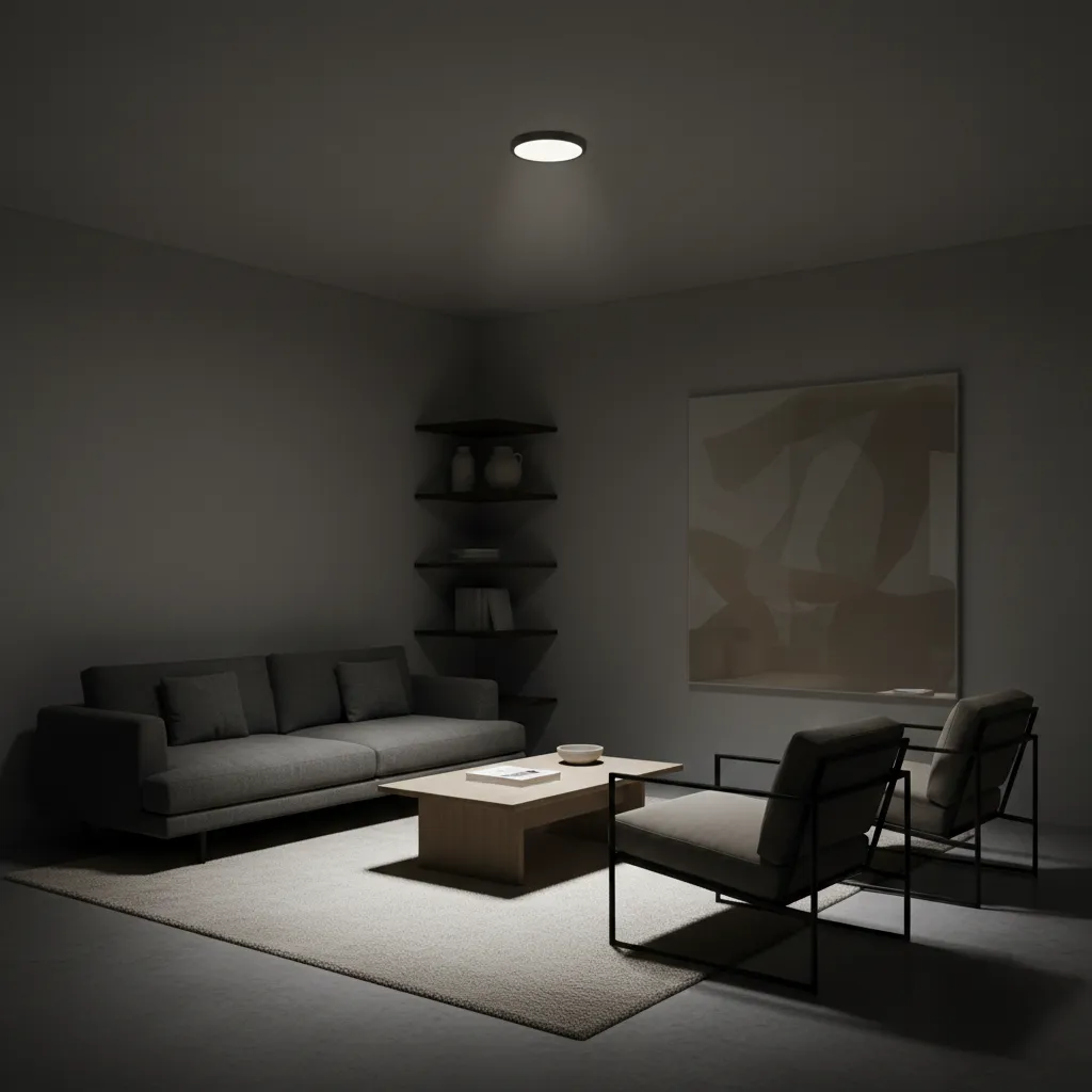 Salón con iluminación insuficiente usando solo una lámpara central