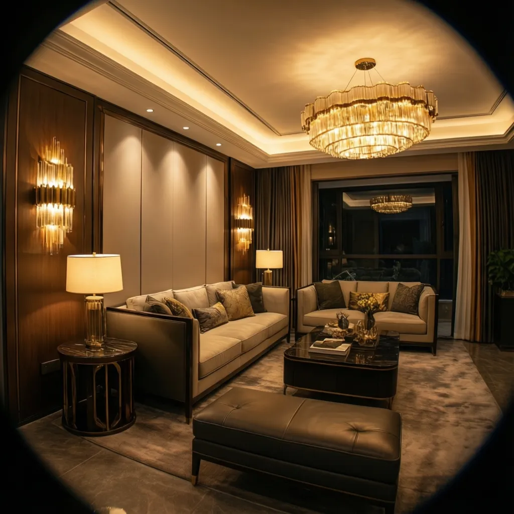 Interior moderno con iluminación cálida bien diseñada