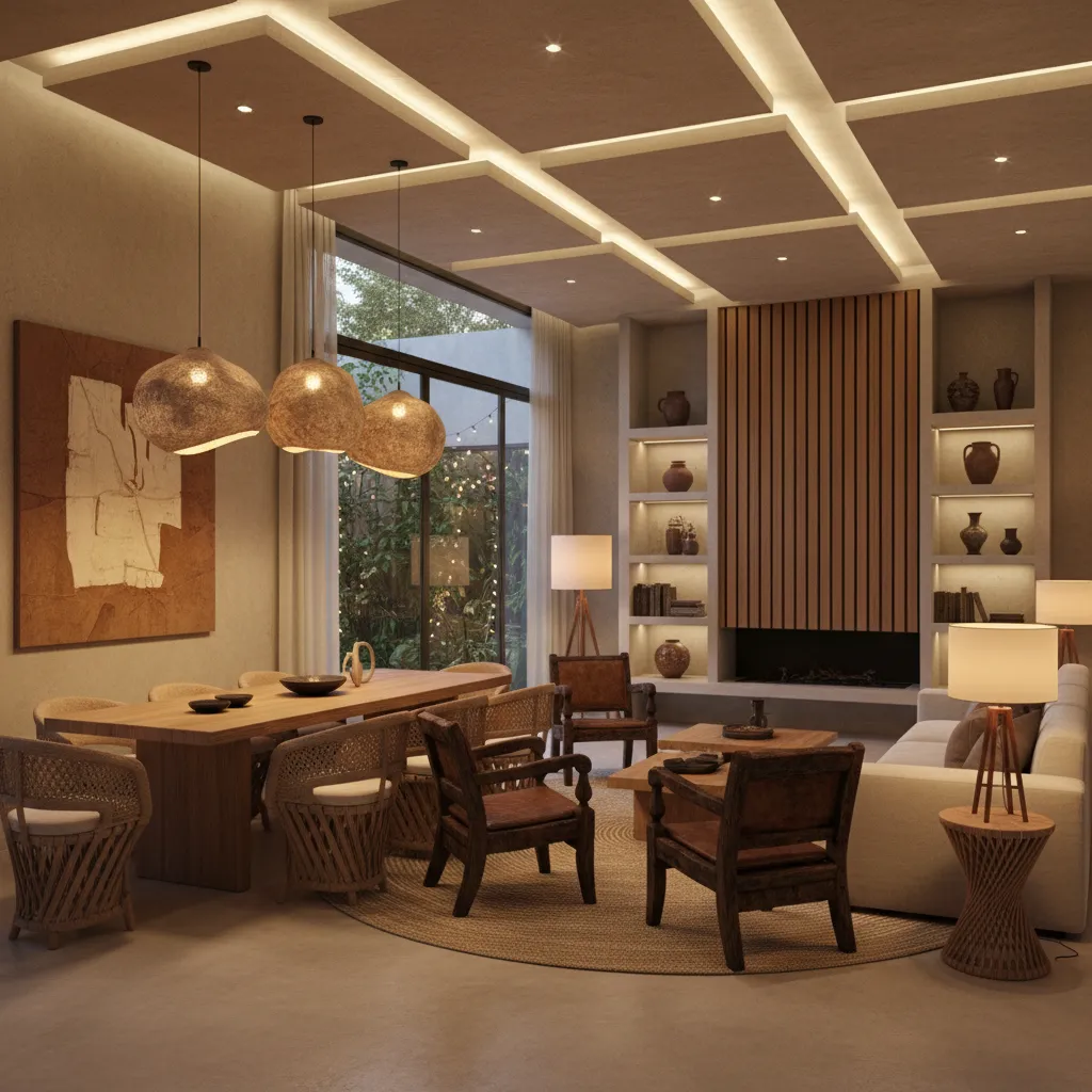 Sala residencial con iluminación interior bien diseñada