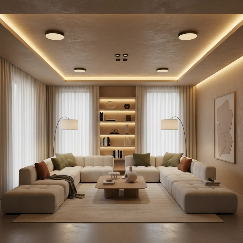 Diseño de iluminación interior en salón contemporáneo