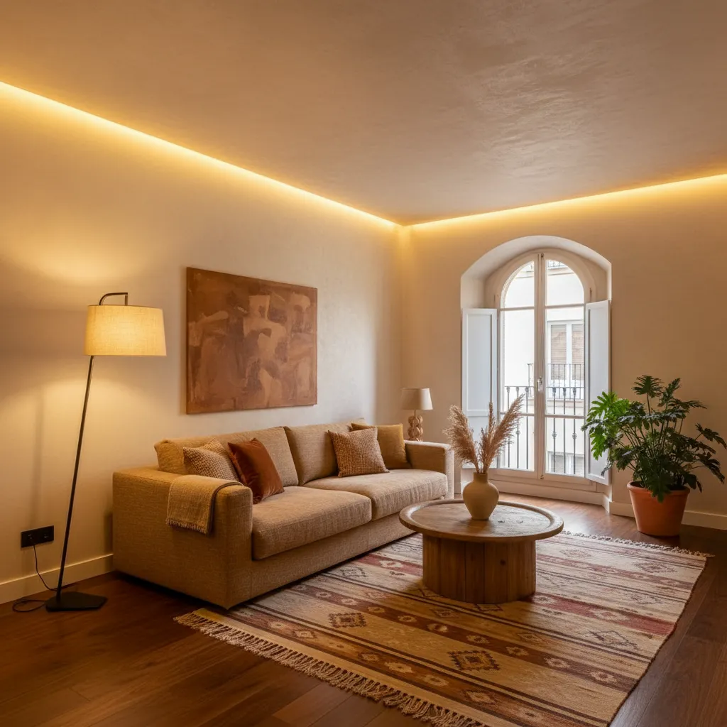 Iluminación interior en un salón moderno bien diseñado