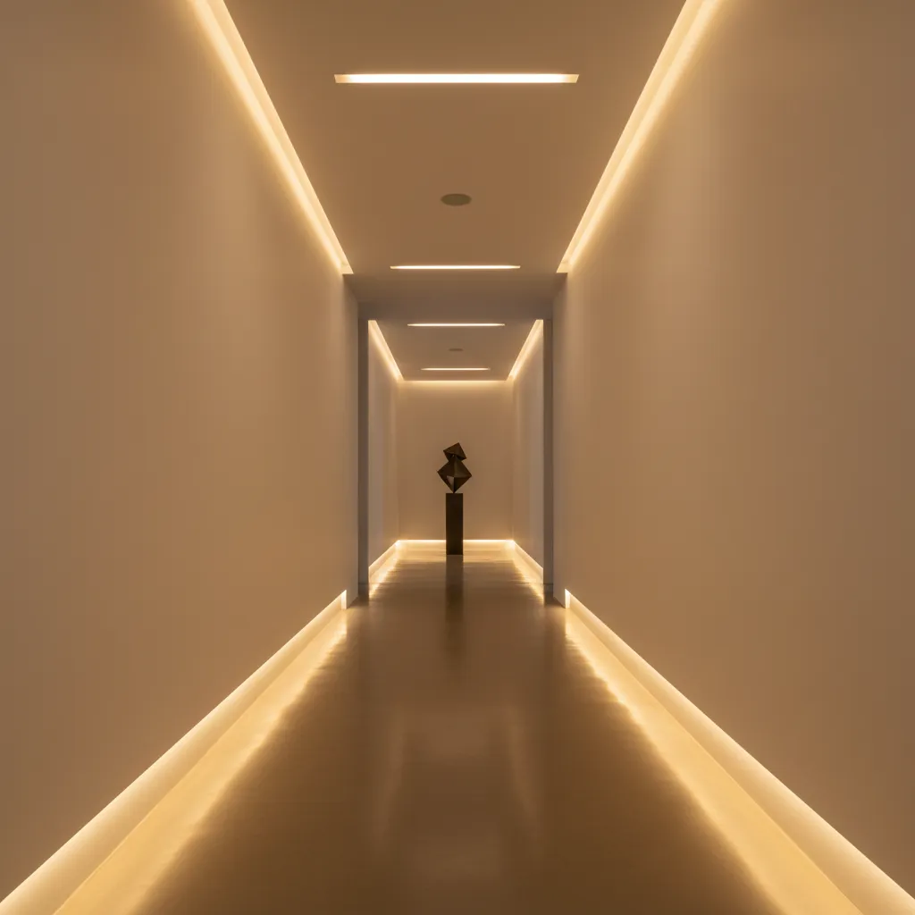 Pasillo moderno con iluminación LED empotrada en el techo