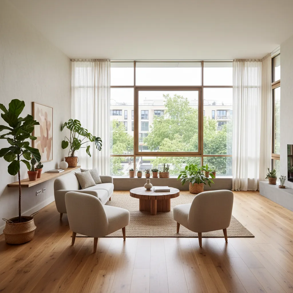 Salón luminoso con grandes ventanas y luz natural