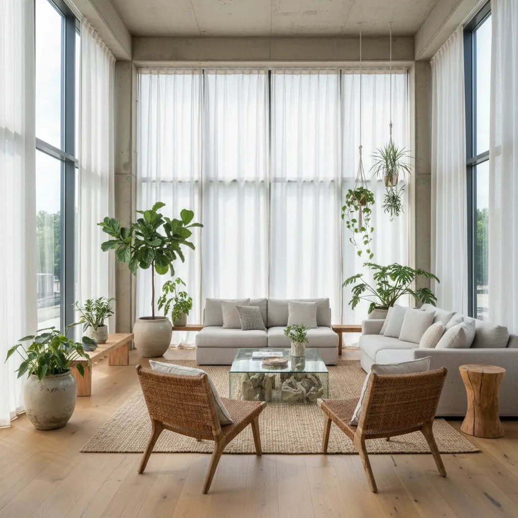 Sala luminosa con grandes ventanas aprovechando la luz natural